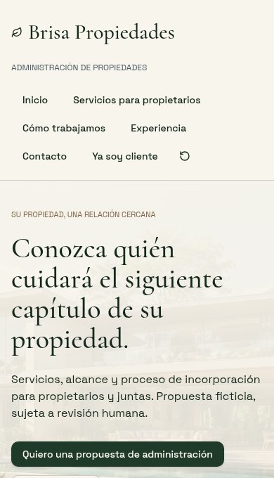 Captura real de la demo Brisa Propiedades en celular