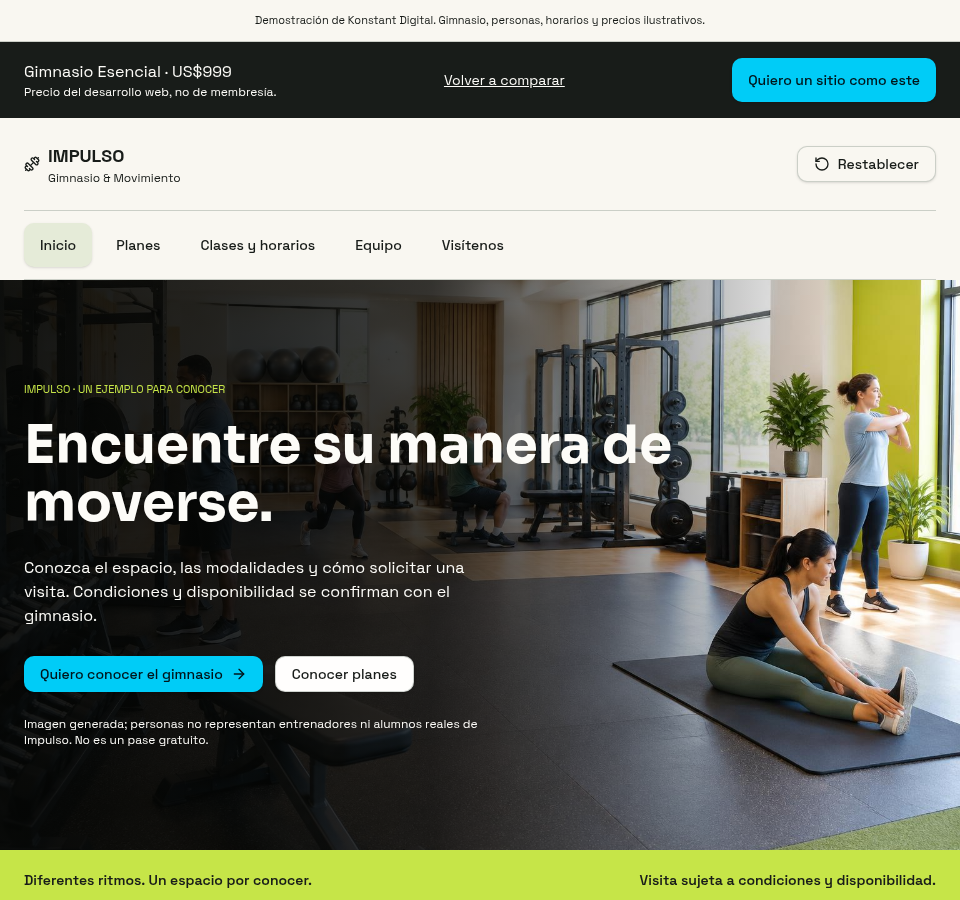 Captura real de Impulso Gimnasio Esencial en computadora