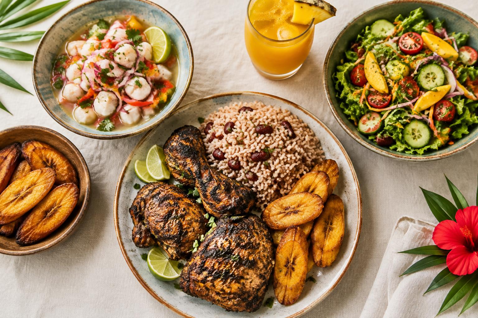 Platos caribeños ilustrativos